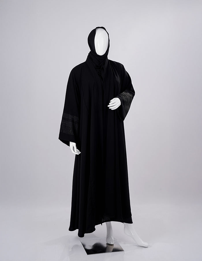 Royal Lace Cuff Premium Black Abaya