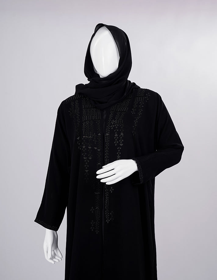 Midnight Threadwork Front-Panel Abaya