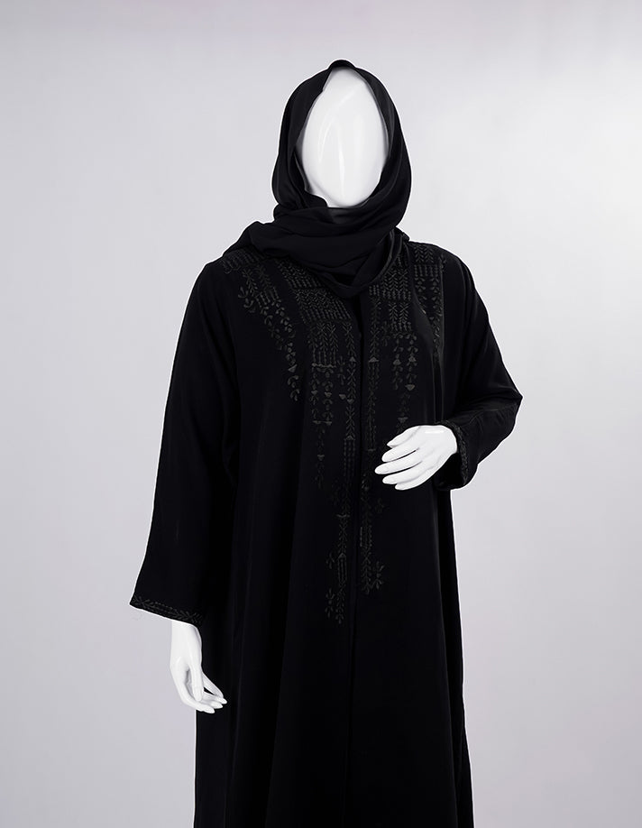 Midnight Threadwork Front-Panel Abaya