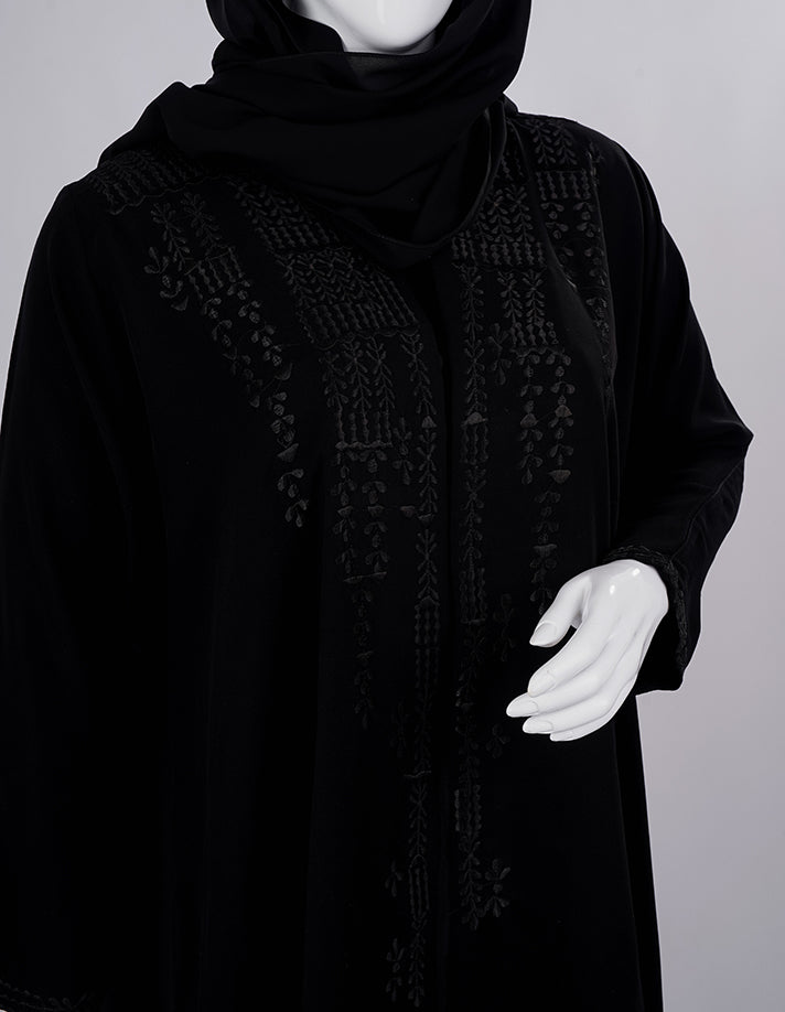 Midnight Threadwork Front-Panel Abaya