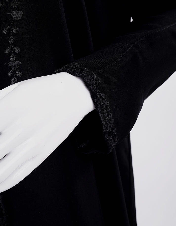 Midnight Threadwork Front-Panel Abaya