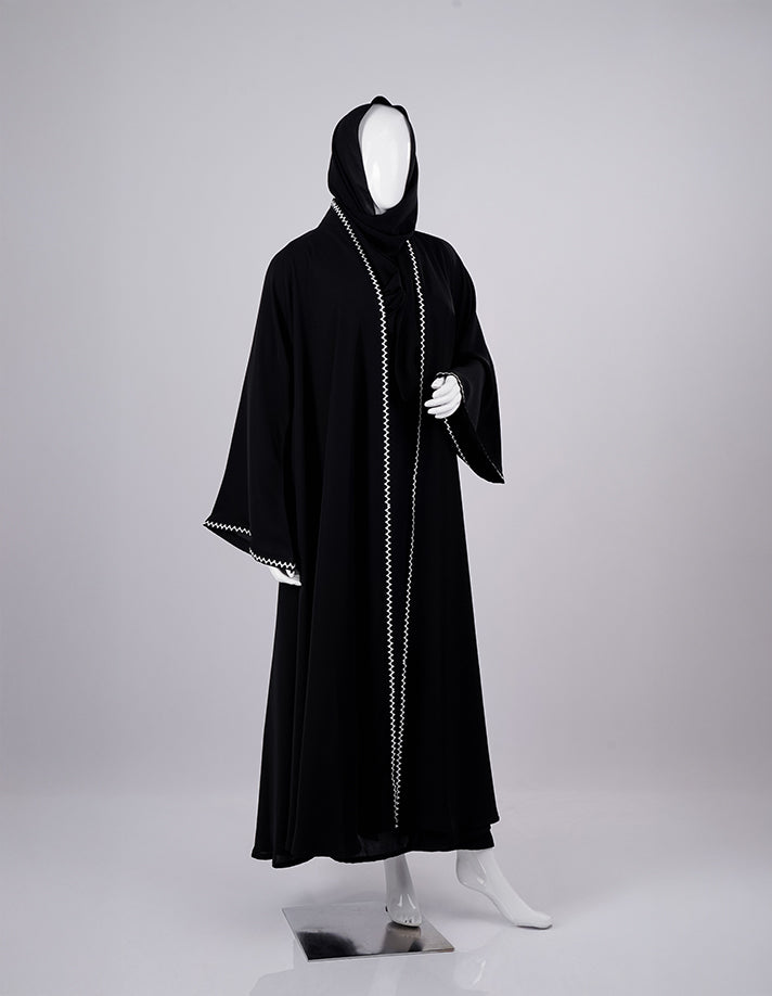 White Zigzag Edge Premium Black Abaya