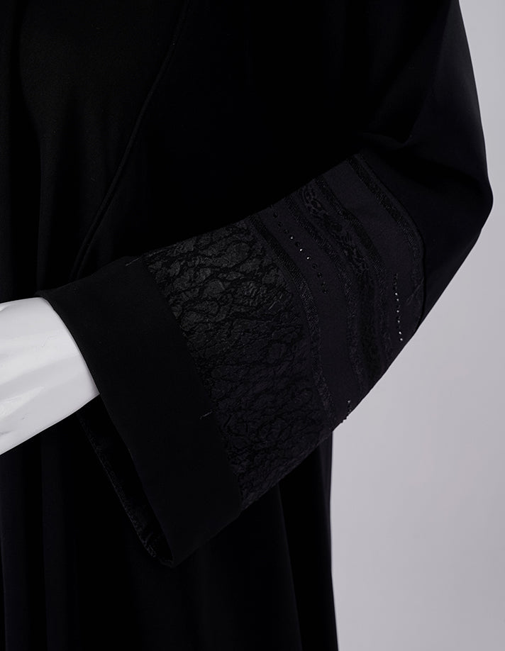 Royal Lace Cuff Premium Black Abaya