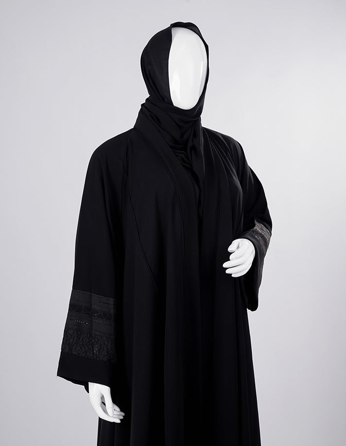 Royal Lace Cuff Premium Black Abaya