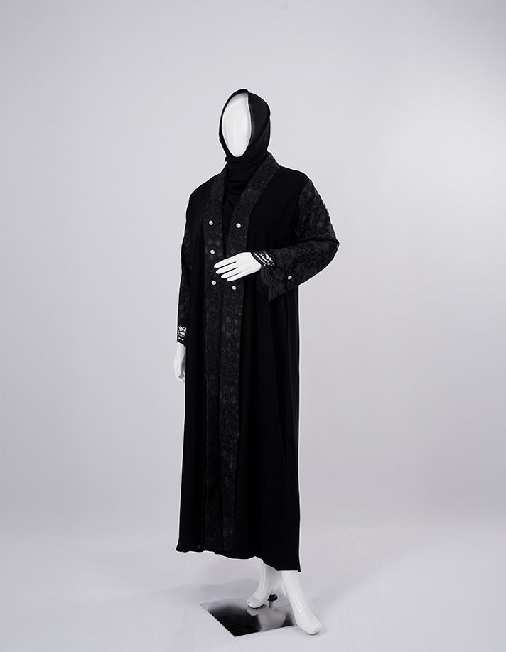 Liara Pearl-Button Lace Abaya