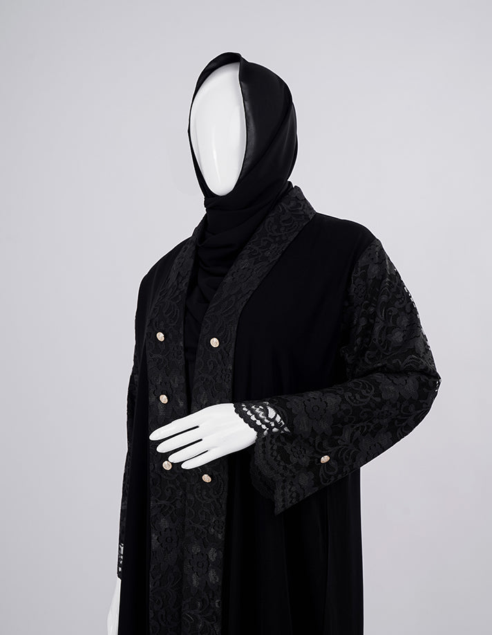 Liara Pearl-Button Lace Abaya