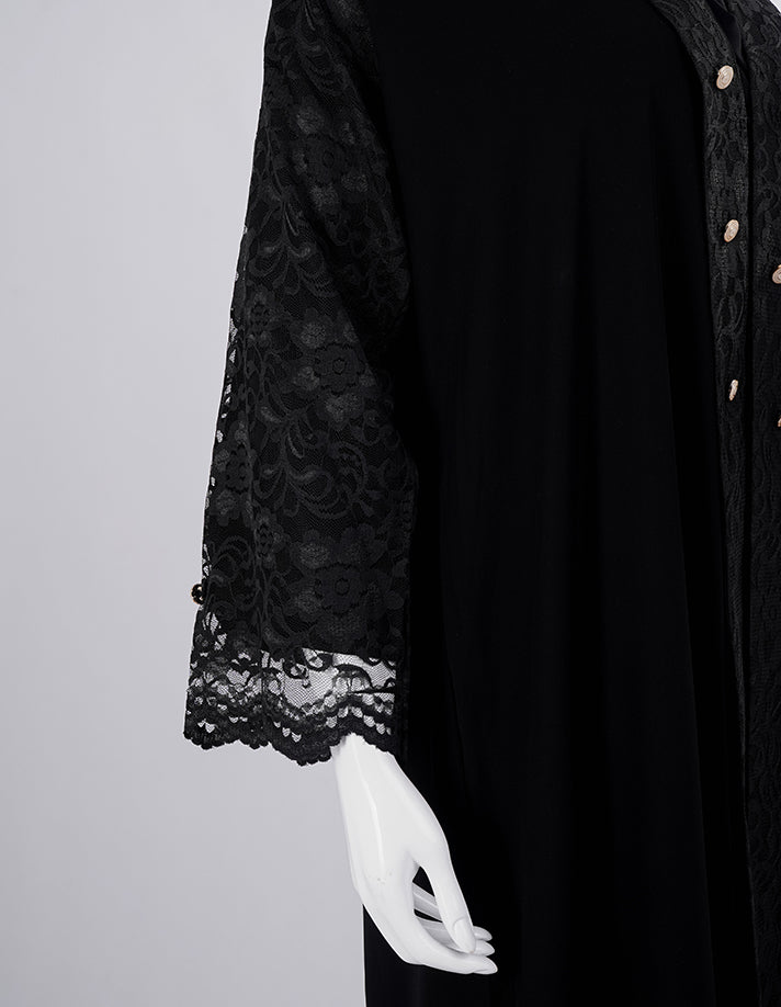 Liara Pearl-Button Lace Abaya
