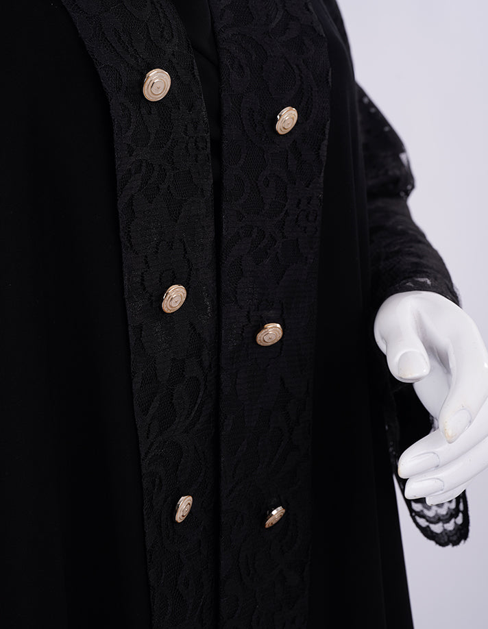 Liara Pearl-Button Lace Abaya