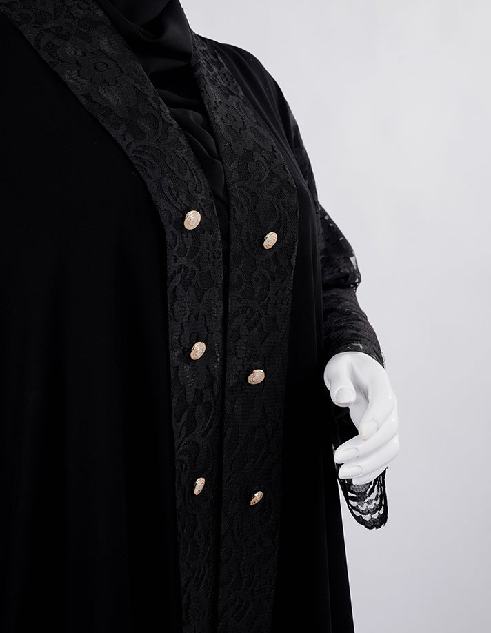 Liara Pearl-Button Lace Abaya