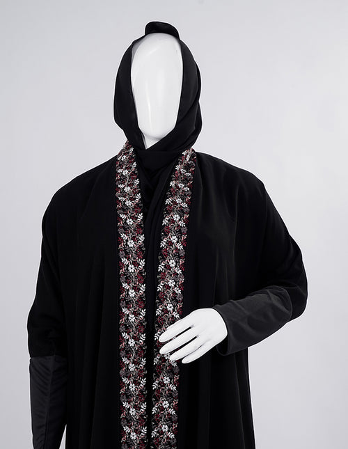 Liara Black Abaya with Floral Front Panel