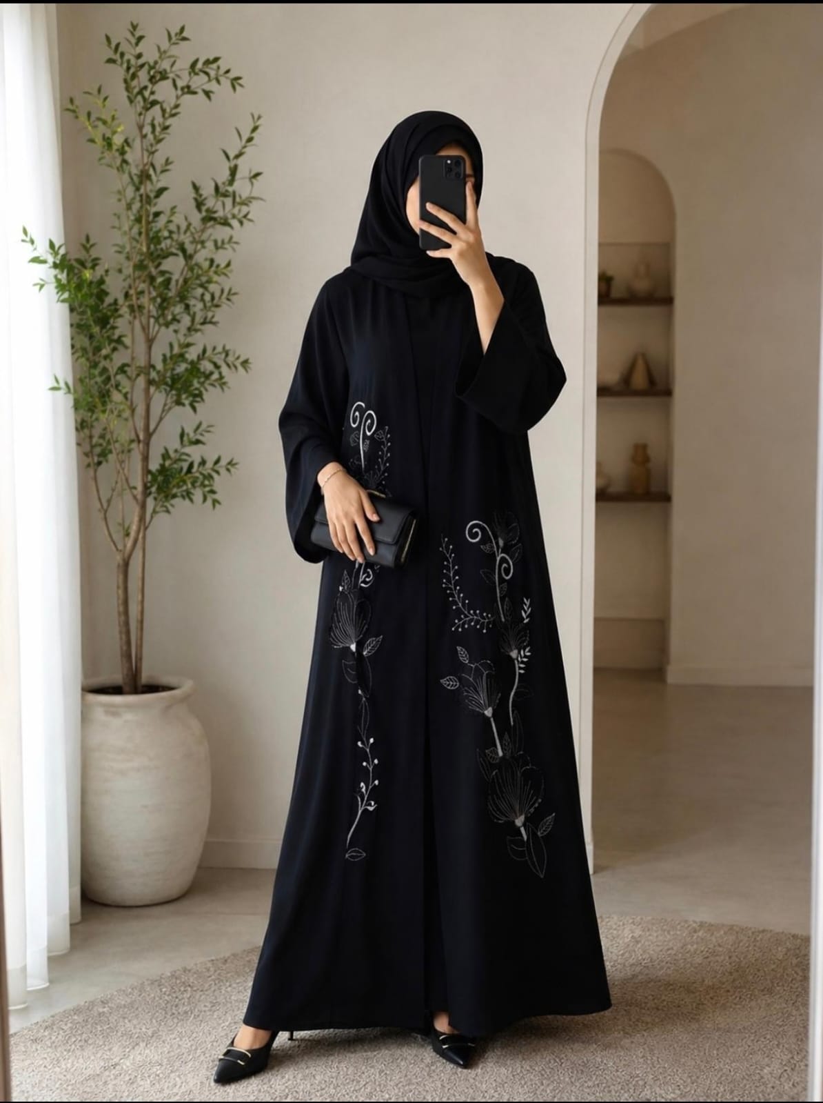 Liara Noir Bloom Open Abaya