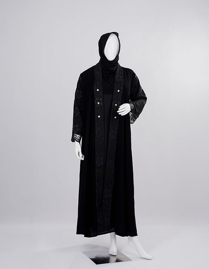 Liara Pearl-Button Lace Abaya