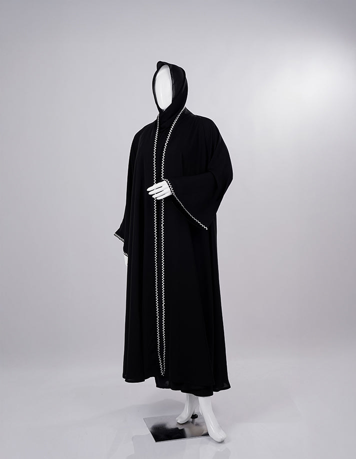 Liara Zigzag Trim Hooded Abaya