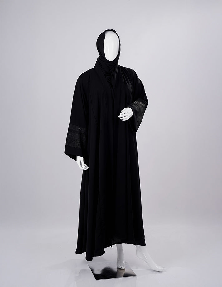 Royal Lace Cuff Premium Black Abaya