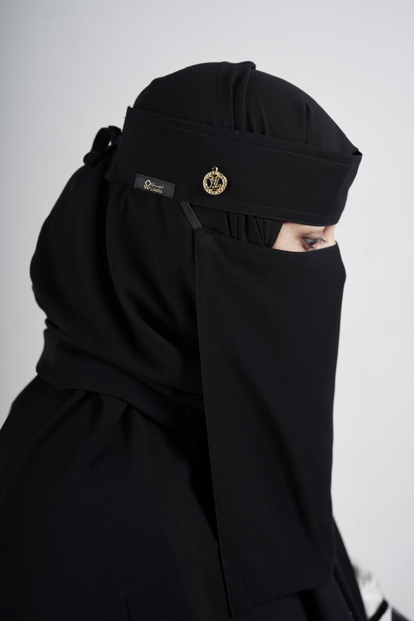 Liara Large Niqab with Round Locket – 11 Inch Length